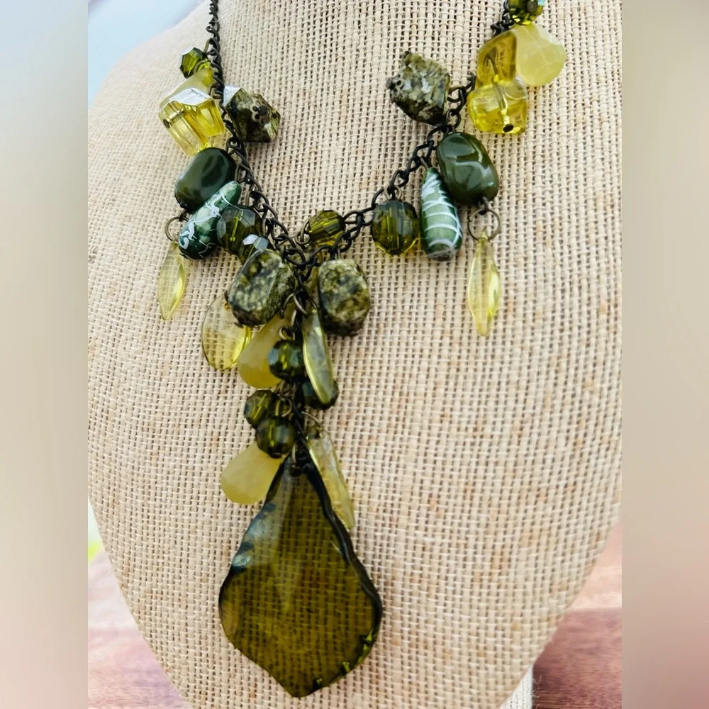 Handmade Green Statement Necklace | Adjustable 16”–18” | Artisan Boho Jewelry